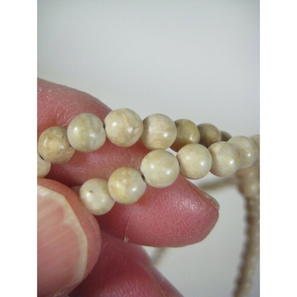 Beige Colored Round Stone Beaded Necklace 32 Long Handmade Natural Material - Picture 3 of 8